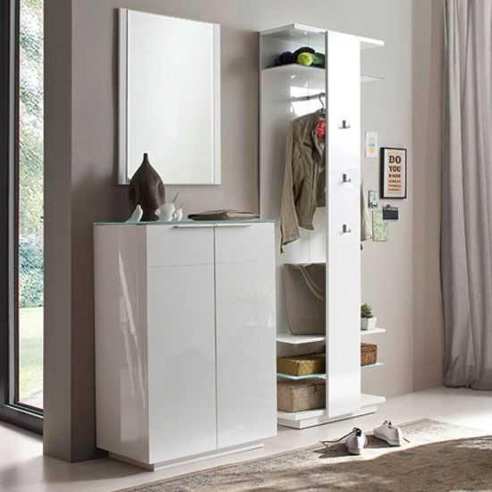 RRP £460 Boxed Hallway White Gloss Storage Unit.