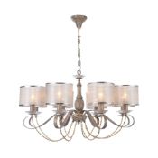 Rrp £170 Boxed Maytoni House Cable Beige Wood Shaded Chandelier 8 Light Ceiling Light