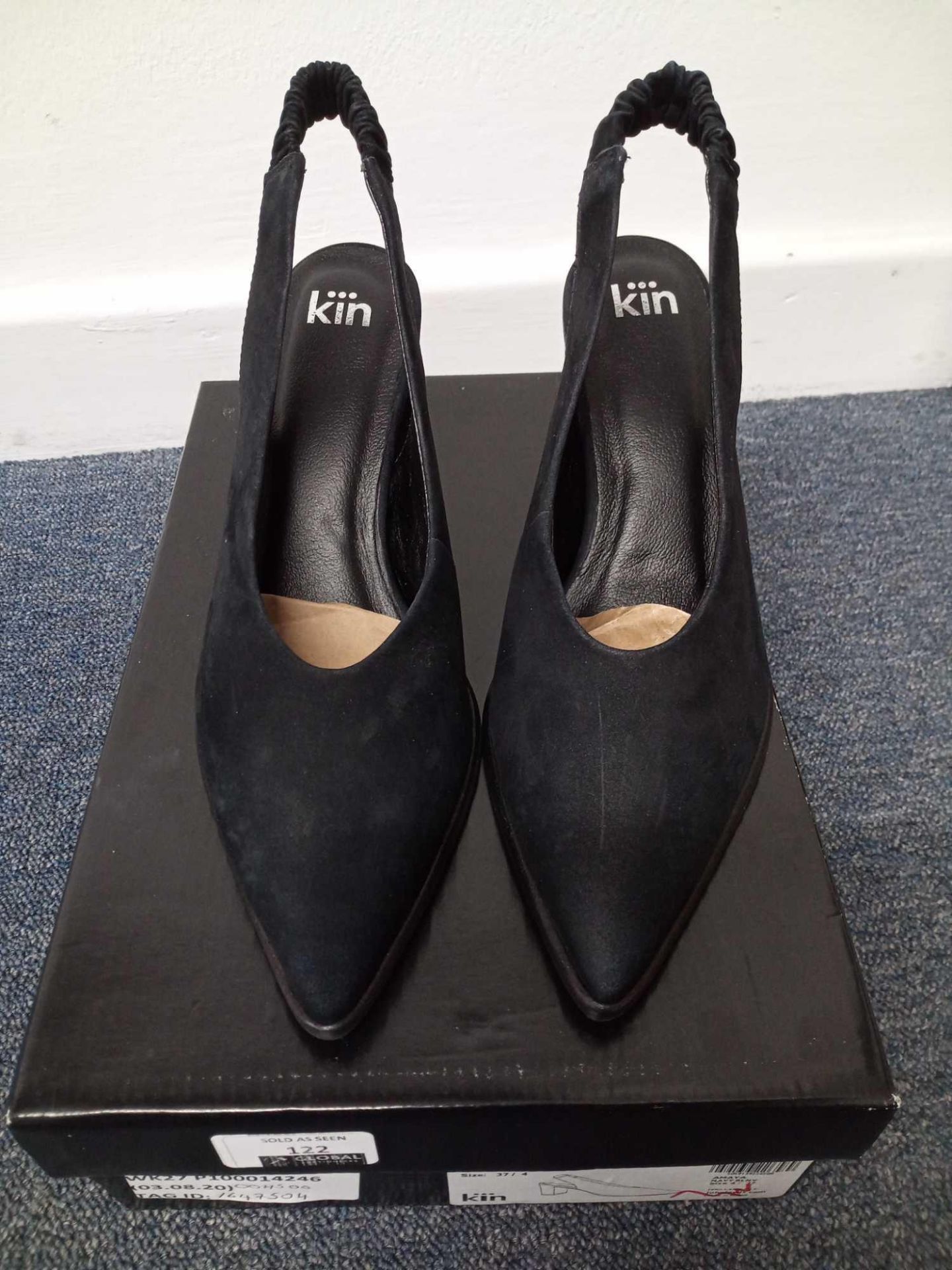 RRP £65 John Lewis KIN Amaya Black Suede Slingback Court Shoes Size 4 (1647504)