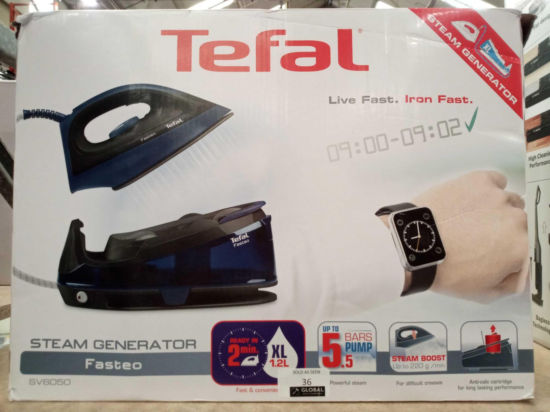 Rrp £150 Boxed Tefal Fasteo Sv6050 Steam Generating Iron