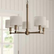 Rrp £180 Boxed Endon Lighting Renderos Antique Brass 5-Light Shaded Chandelier