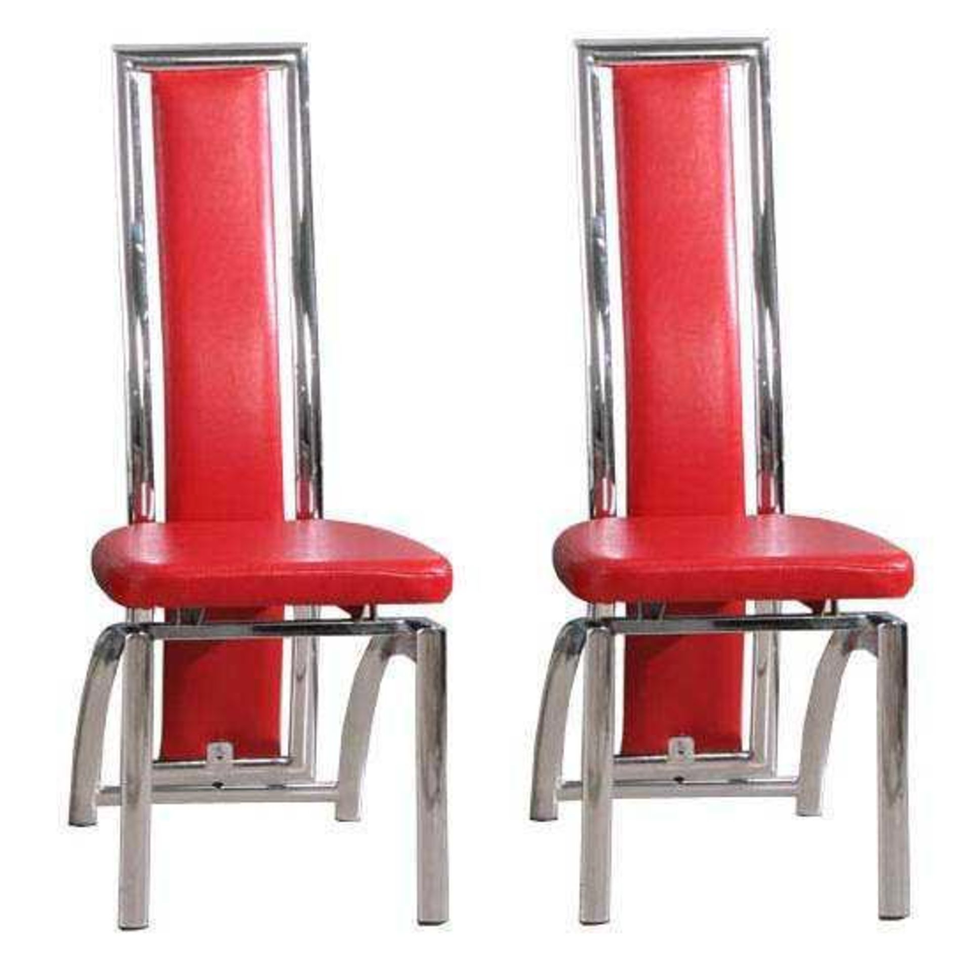 Rrp £300 Boxed Pair Of Chicago Red Designer Dining Chairs With Chrome Trim