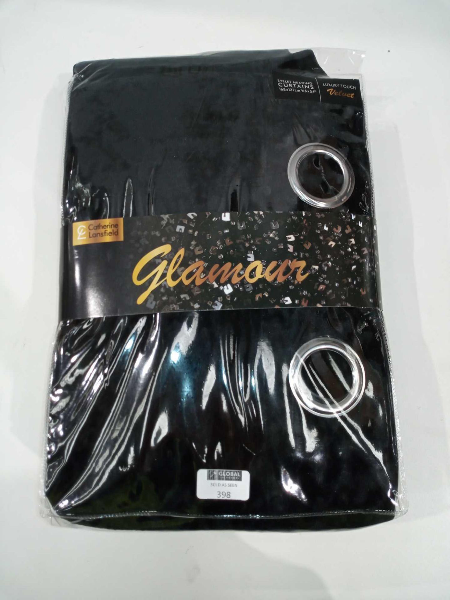 RRP £60 Pair Of Glamour 66 X 54-In Eyelet Headed Black Designer Curtains By Catherine Lansfield