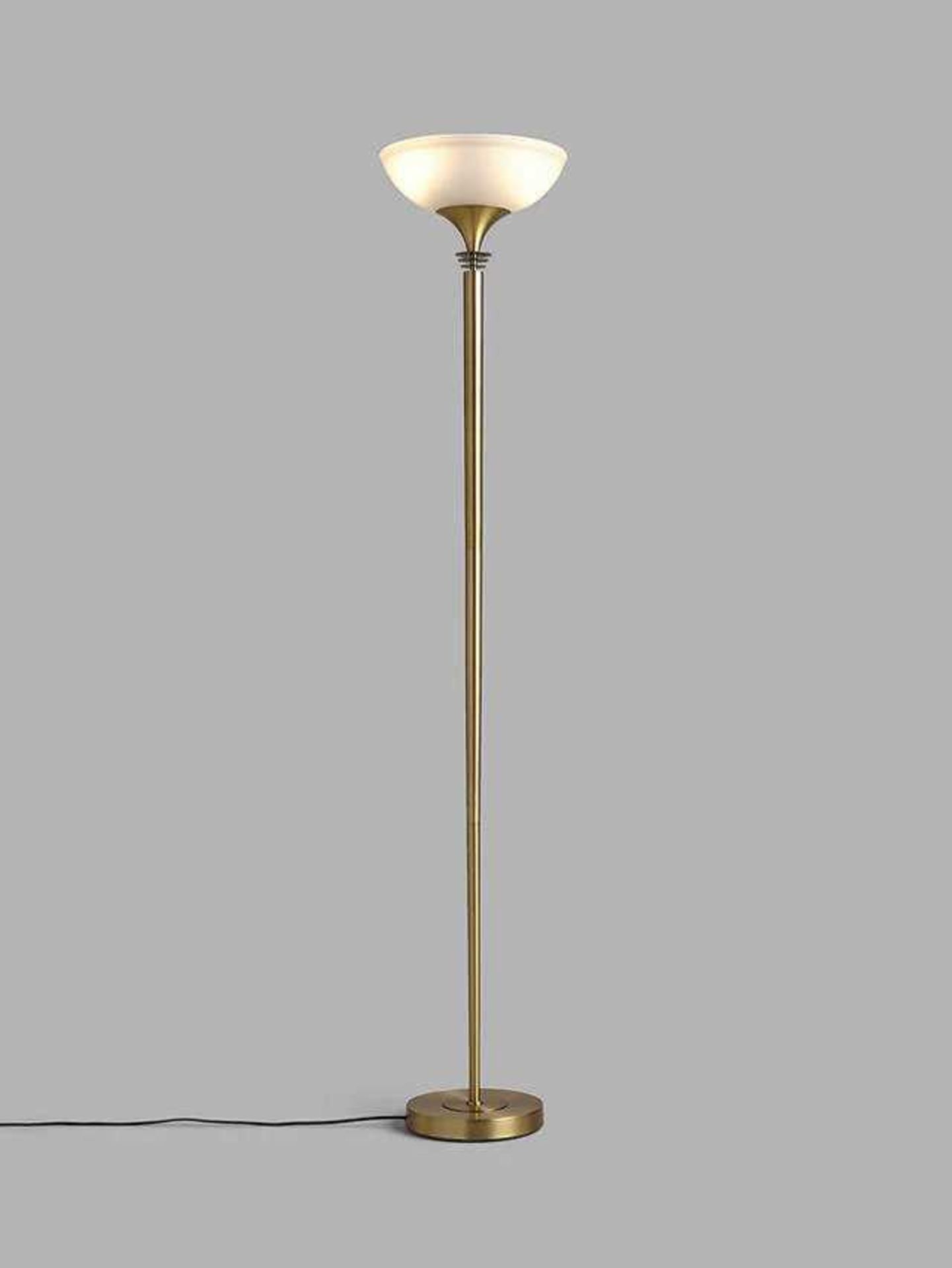 Rrp £100 Boxed Azure Antique Brass Finish Glass Shade Floor Standing Lamp