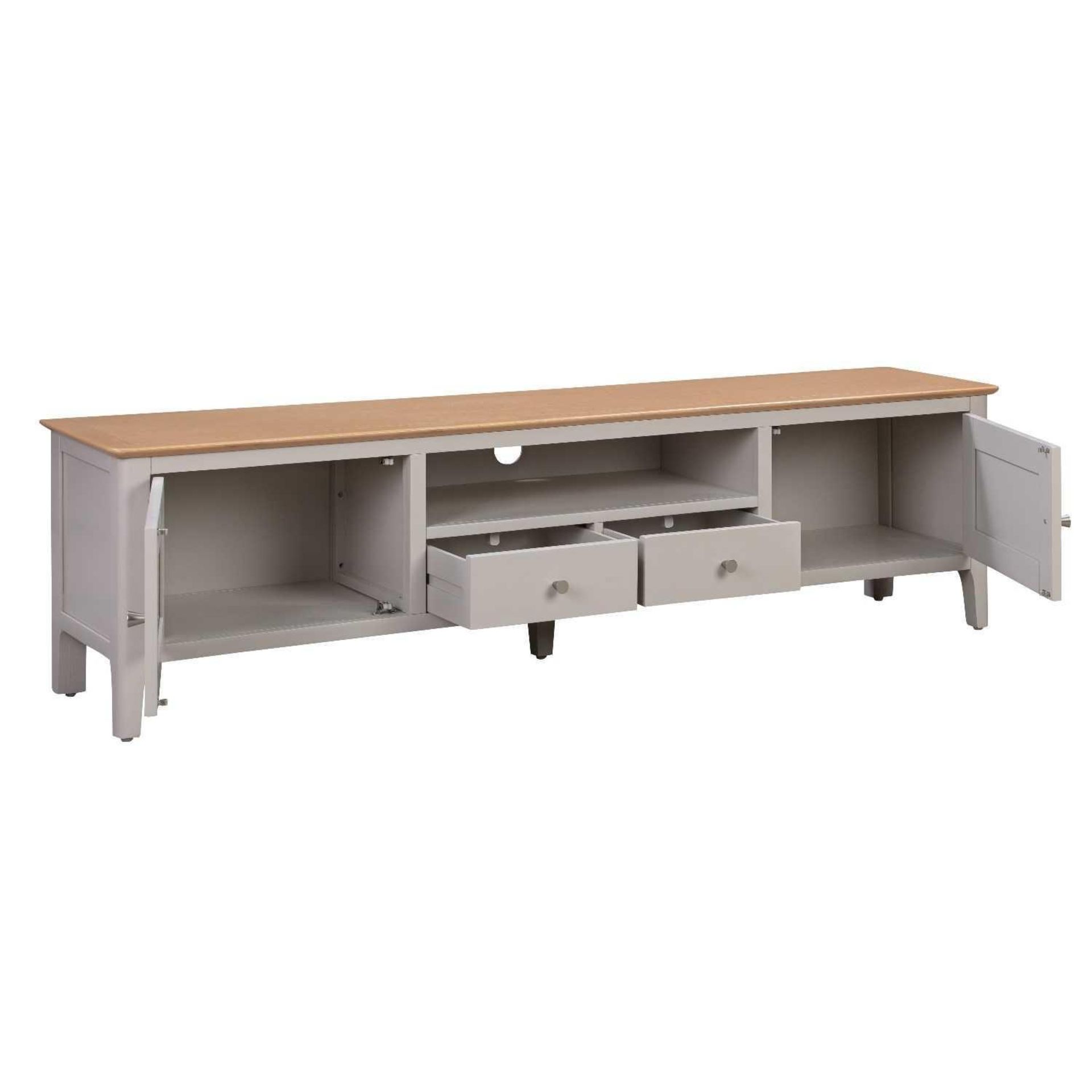 RRP £250 Boxed Adeline Grey And Pale Oak Wide-Screen Tv Unit