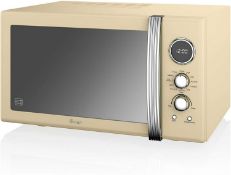 RRP £70 Boxed Swan Retro Cream 800W Countertop Microwave