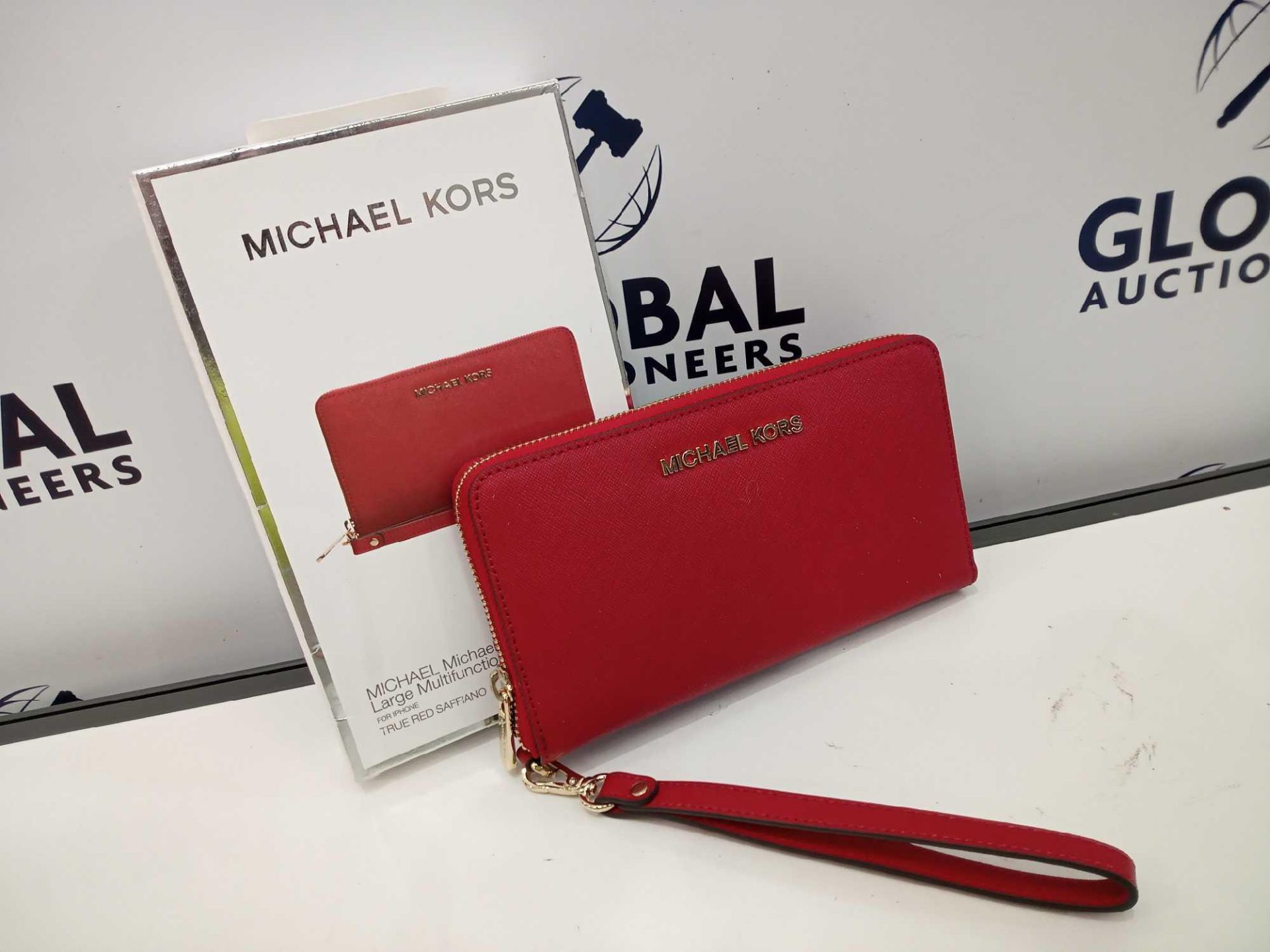 RRP £50 Boxed Michael Kors Large Multifunction True Red Saffiano Wallet With Phone Compartment