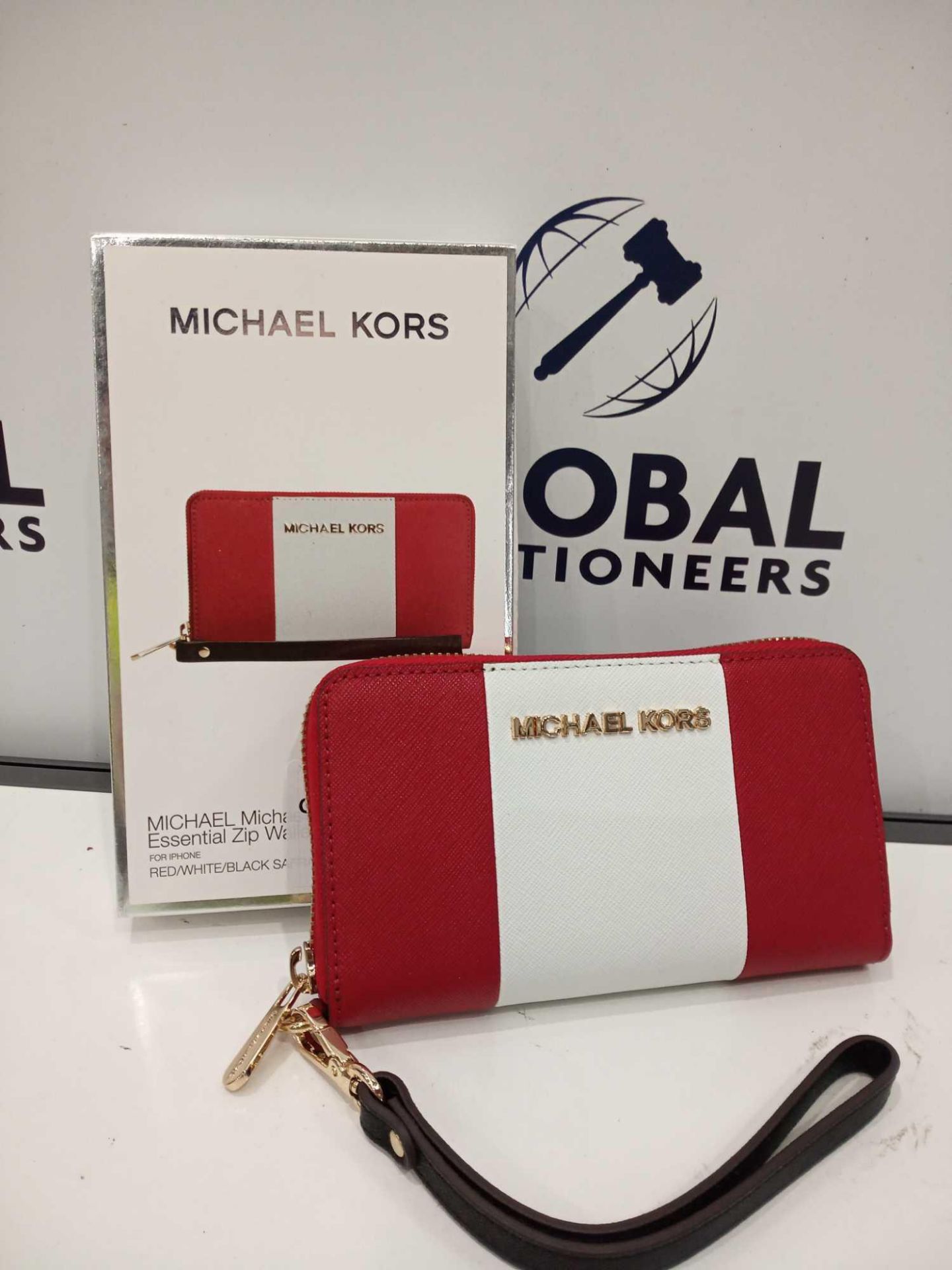 RRP £50 Michael Kors Red And White Essential Zip Wallet With Phone Compartment