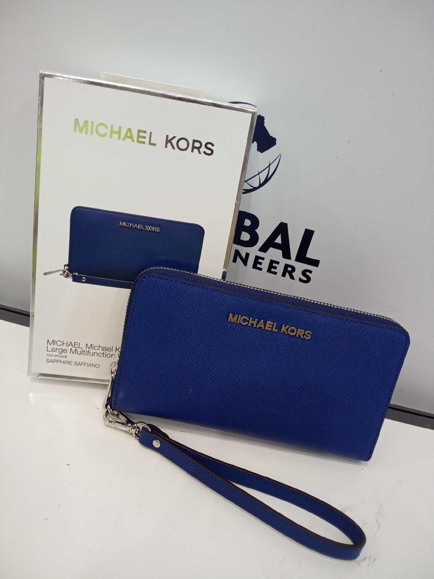 RRP £50 Boxed Michael Kors Large Multifunction True Sapphire Saffiano Wallet With Phone Compartment