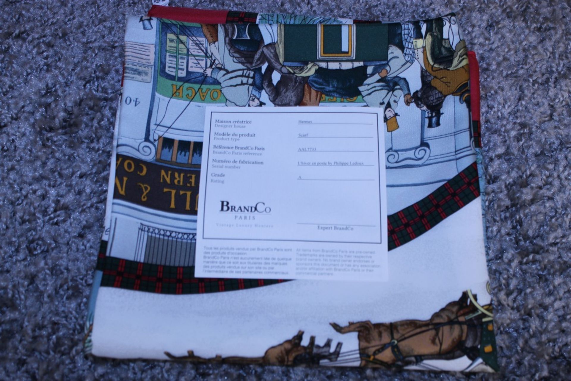 Rrp £680 Hermes 100% Twill Silk Scarf , L'Hiver En Poste By Philippee Ledoux - Image 4 of 4