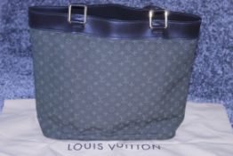 Rrp £1750 Louis Vuitton Lucile Gm Green Canvas Black Leather Strap Handled, Golden Brass Hardware