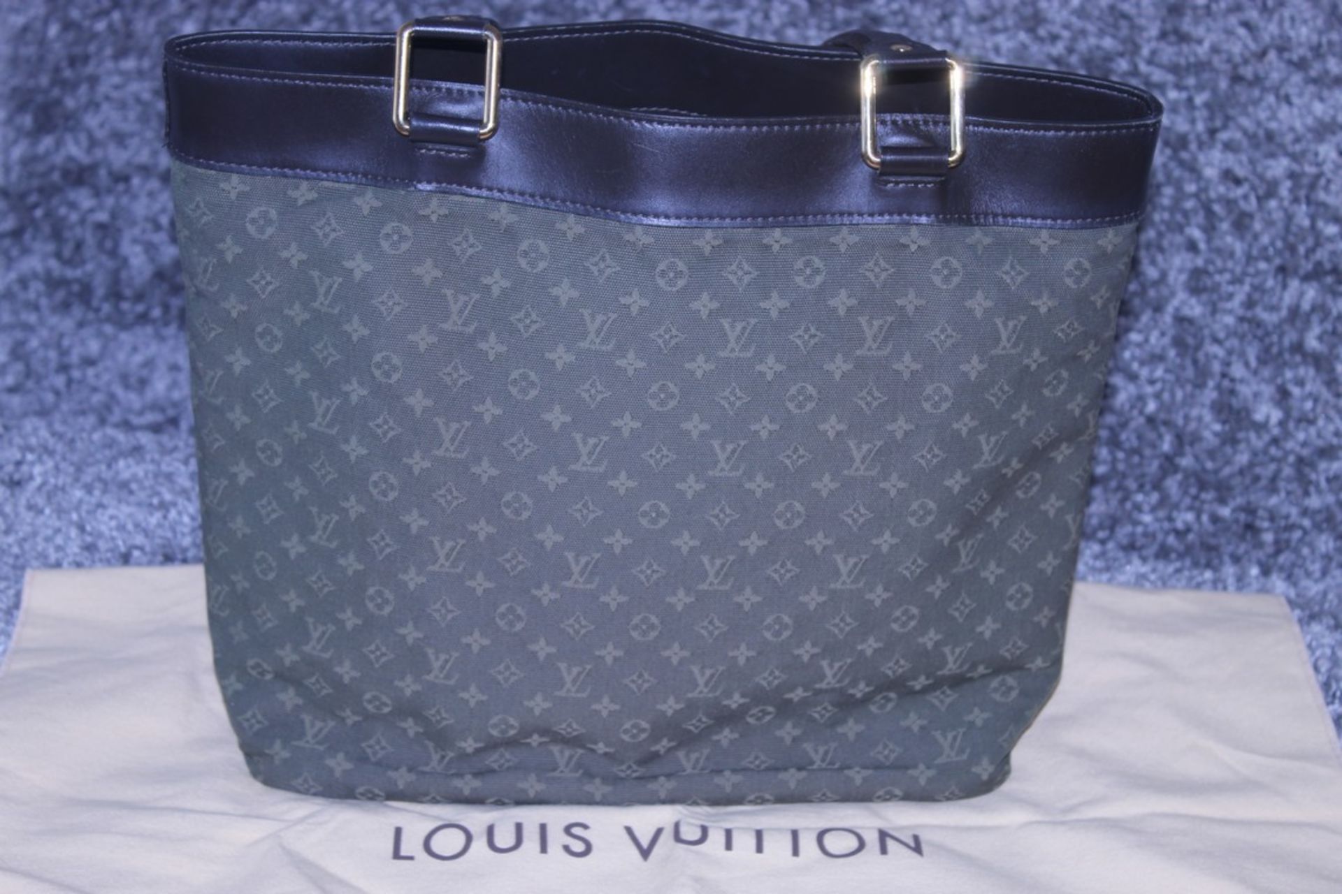 Rrp £1750 Louis Vuitton Lucile Gm Green Canvas Black Leather Strap Handled, Golden Brass Hardware
