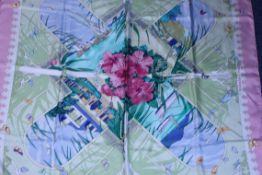 Rrp £580 Hermes 100% Twill Silk 90X90Cm Pink/Green/Light Blue 90X90Cm Varangues By Dimitri