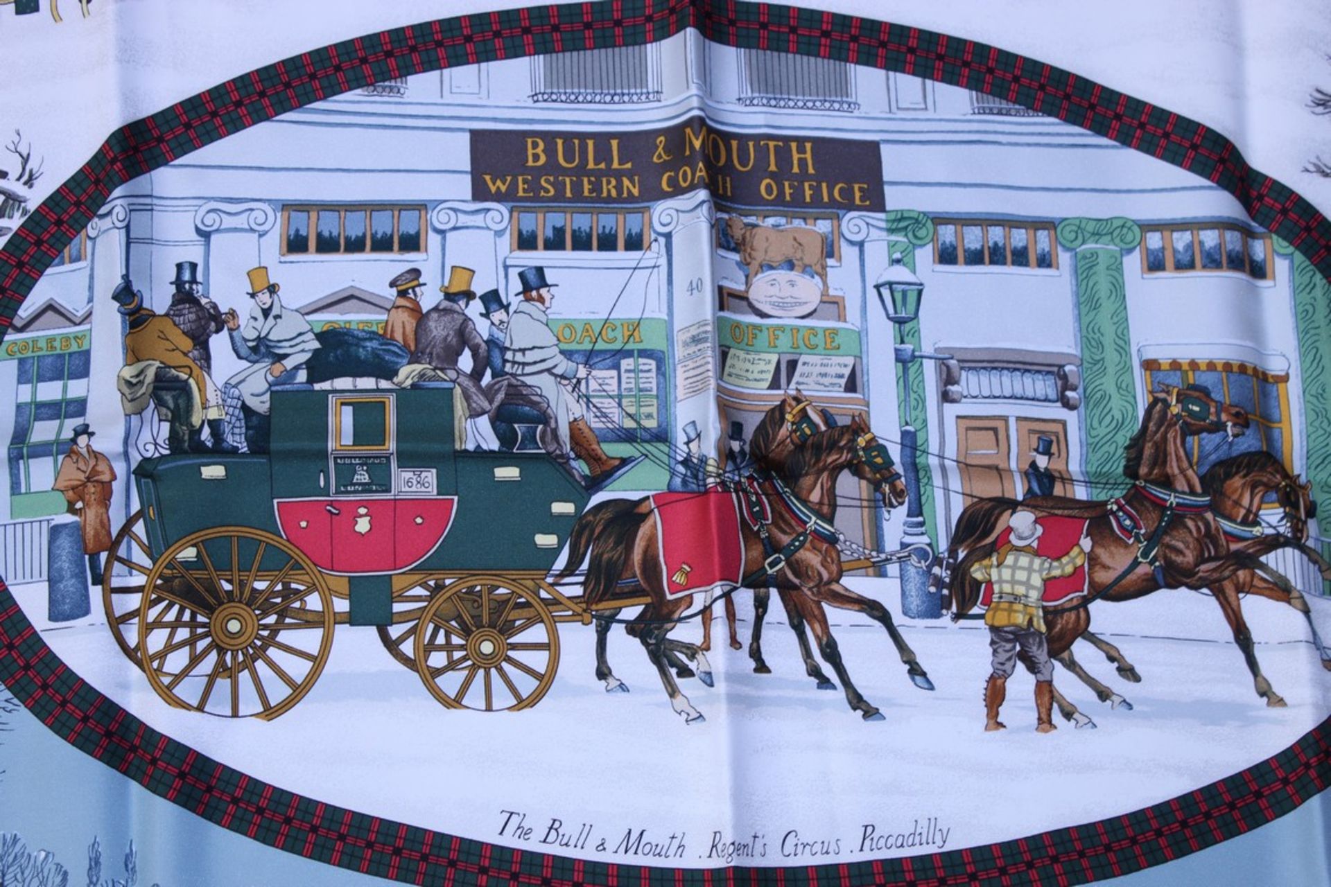 Rrp £680 Hermes 100% Twill Silk Scarf , L'Hiver En Poste By Philippee Ledoux - Image 2 of 4