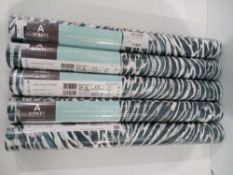 Combined RRP £100 Lots To Contain 5 Rolls Of A Street Prints Blue,White And Grey Zebra Patterned Wal