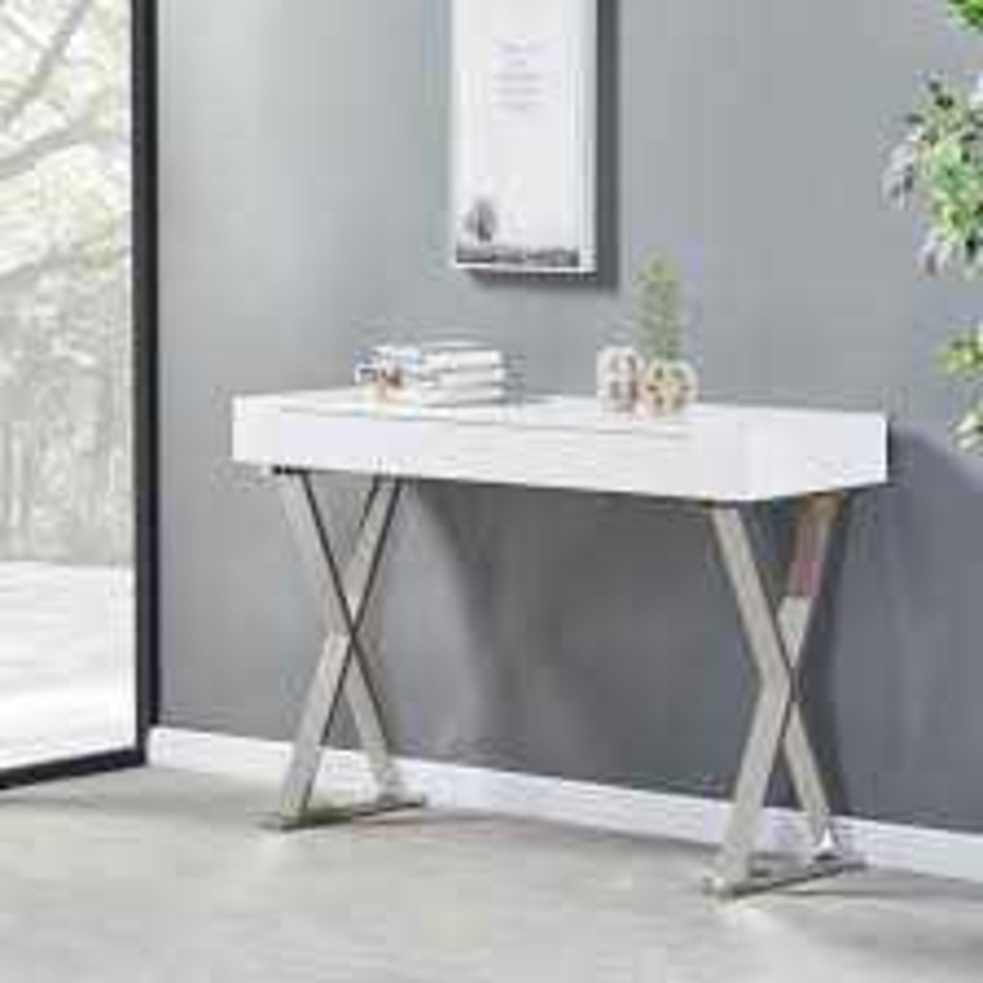 RRP £200 Boxed Mayline White Console Table In High Gloss