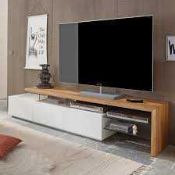 RRP £560 Alanis Modern Tv Stand In Knotty Oak And Matt White With Storage
