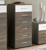 RRP £120 Boxed Gastineau 6 Drawer Chest In Oak And White Alpine Gloss