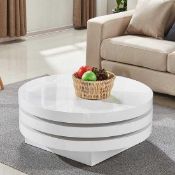 RRP £400 Triplo Rotating Coffee Table Round In White High Gloss