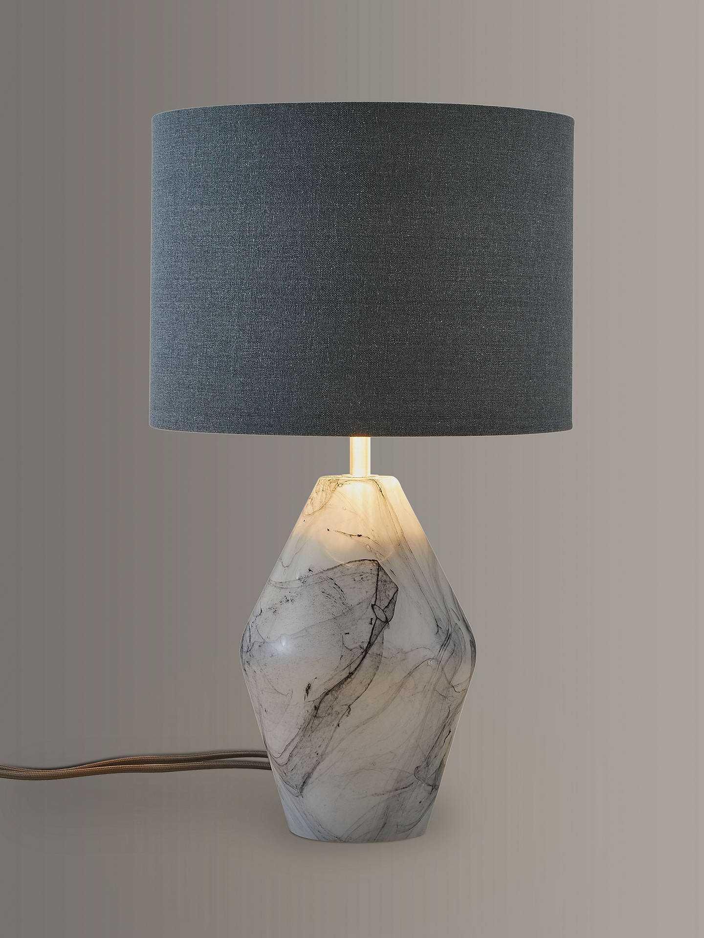 Rrp £95 Boxed John Lewis And Partners Ada 2 Light Marble Effect Finish Base Linen Shade Table Lamp