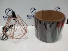 Combined Rrp £100 Lot To Contain 2 Angus Geometric Blue Shaded With Copper Base Table Lamps