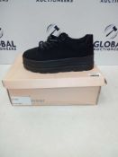 Rrp £50 Boxed Black Chunky Flat Ladies Shoes In Size 5