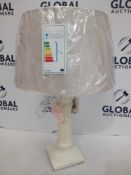 Rrp £60 Boxed Set Of 2 Ceramic Creamy White Base Fabric Shade Table Lamps