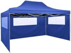 Rrp £100 Boxed Vida 3X4.5M 3 Foldable Tent With 3 Wall Blue Gazebo