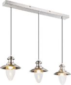 Rrp £150 Boxed Globo 3 Bar Drop Light With Glass Shades