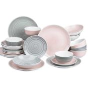 Rrp £70 Boxed Grey/Pink 24 Piece Spinwash Dinner Set