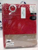 Combined Rrp £80 Lot To Contain A Pair Of Chenille Plain Red Fully Lined Ringtop Curtains 66"X54" An