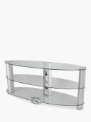 Rrp £170 Boxed John Lewis Oval Television Stand In Clear Glass With Chrome Finish