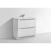 Rrp £340 Brand New Boxed Cubico Bathrooms Envy Floor Mounted 600Mm Vanity Unit In Gloss White