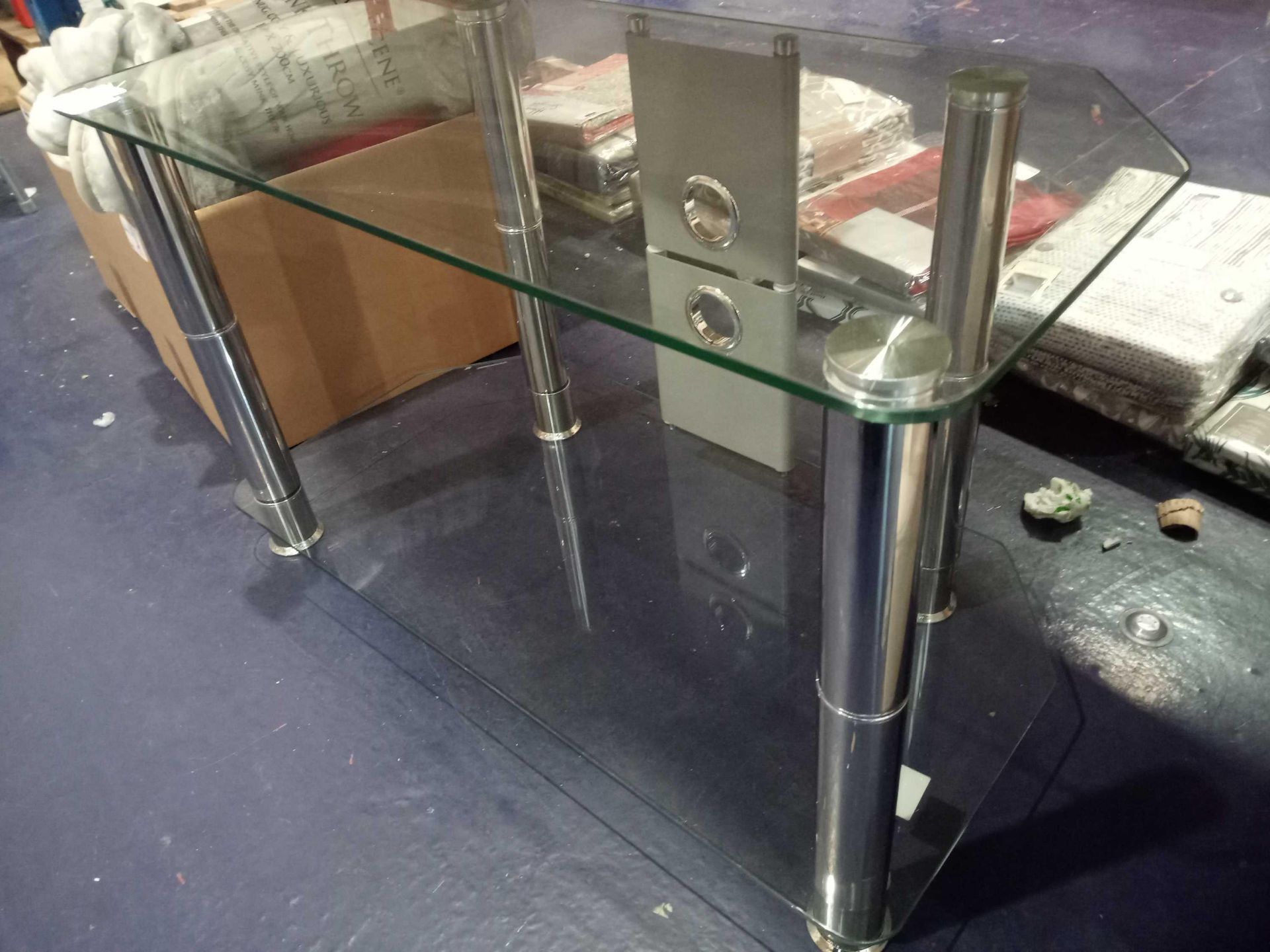 Rrp £100 Unboxed John Lewis Two Tier Glass And Chrome Tv Stand