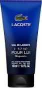 Combined RRP £32, 2 x 150ml Lacoste L.12.12 Pur Elle Magnetic Shower Gel For Men & Women