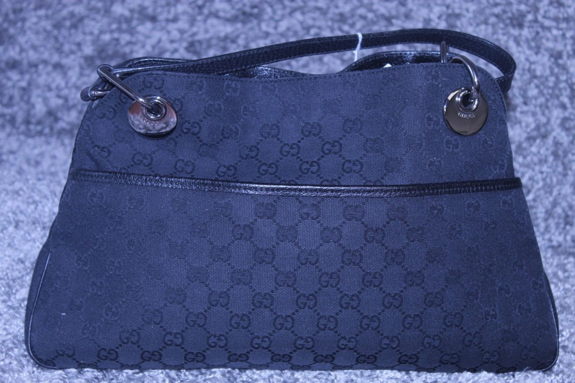 Rrp £1200 Gucci Eclipse Tote Black Leather Ruthenium Black Canvas Leather Monogram Shoulder Bag ( - Image 2 of 5