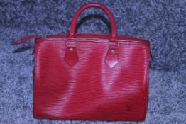 RRP £2900 Louis Vuitton Speedy Black Stitched Handbag In Red Leather. Condition Rating A (AAM4679)