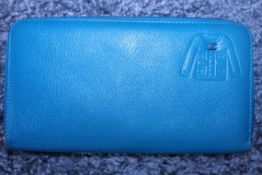 RRP £720 Chanel Jacket Embossed Wallet Blue Small Grained Calf Leather, Zip Around 20x11x3cm (