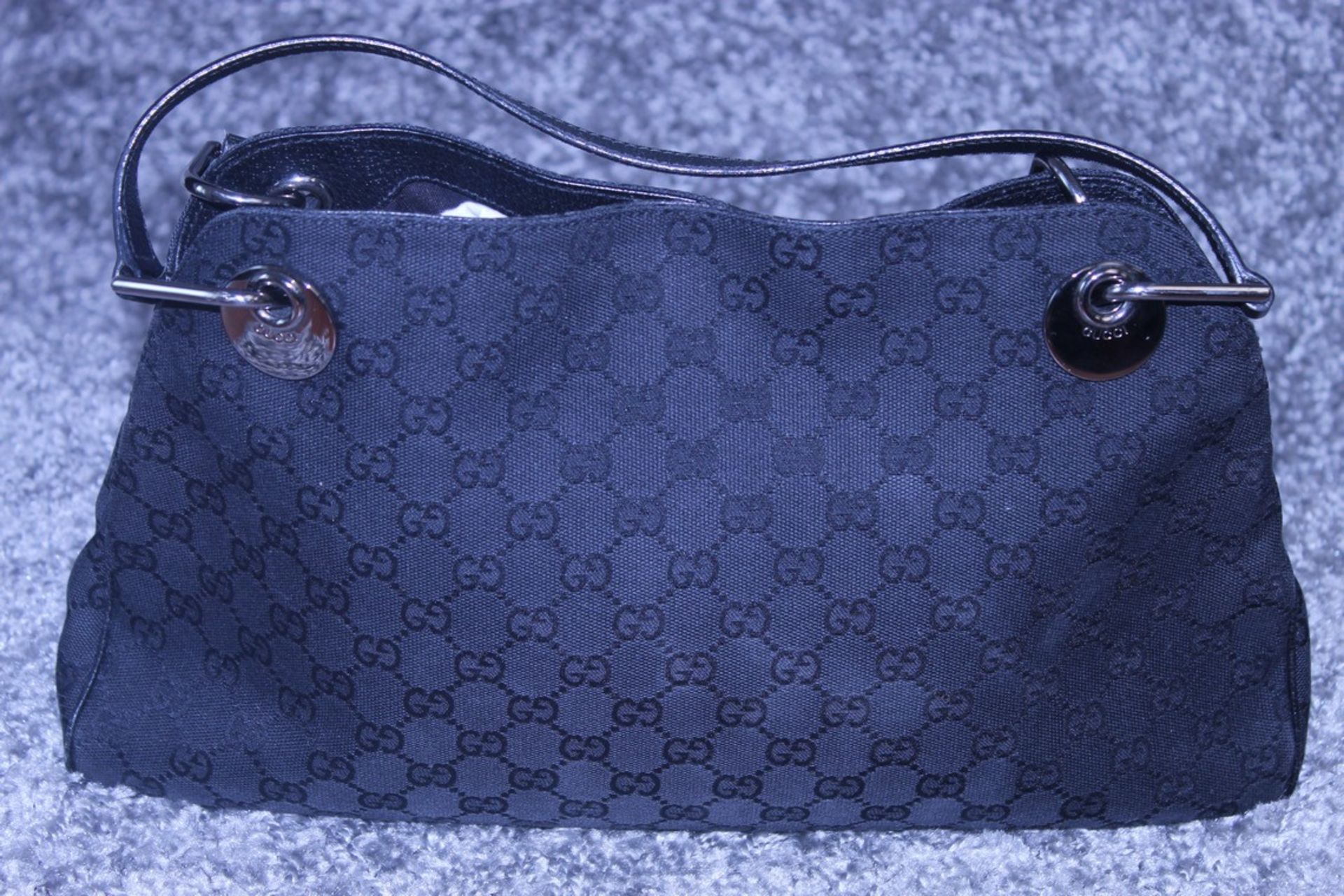 Rrp £1200 Gucci Eclipse Tote Black Leather Ruthenium Black Canvas Leather Monogram Shoulder Bag (