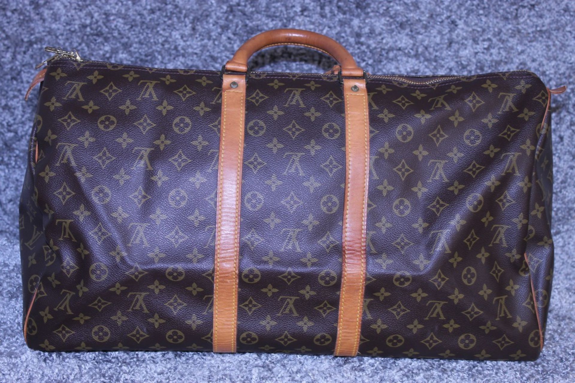 Rrp £1,400 Louis Vuitton Keepall 55 Travel Bag Brown Monogram Canvas, Vachetta Handles,