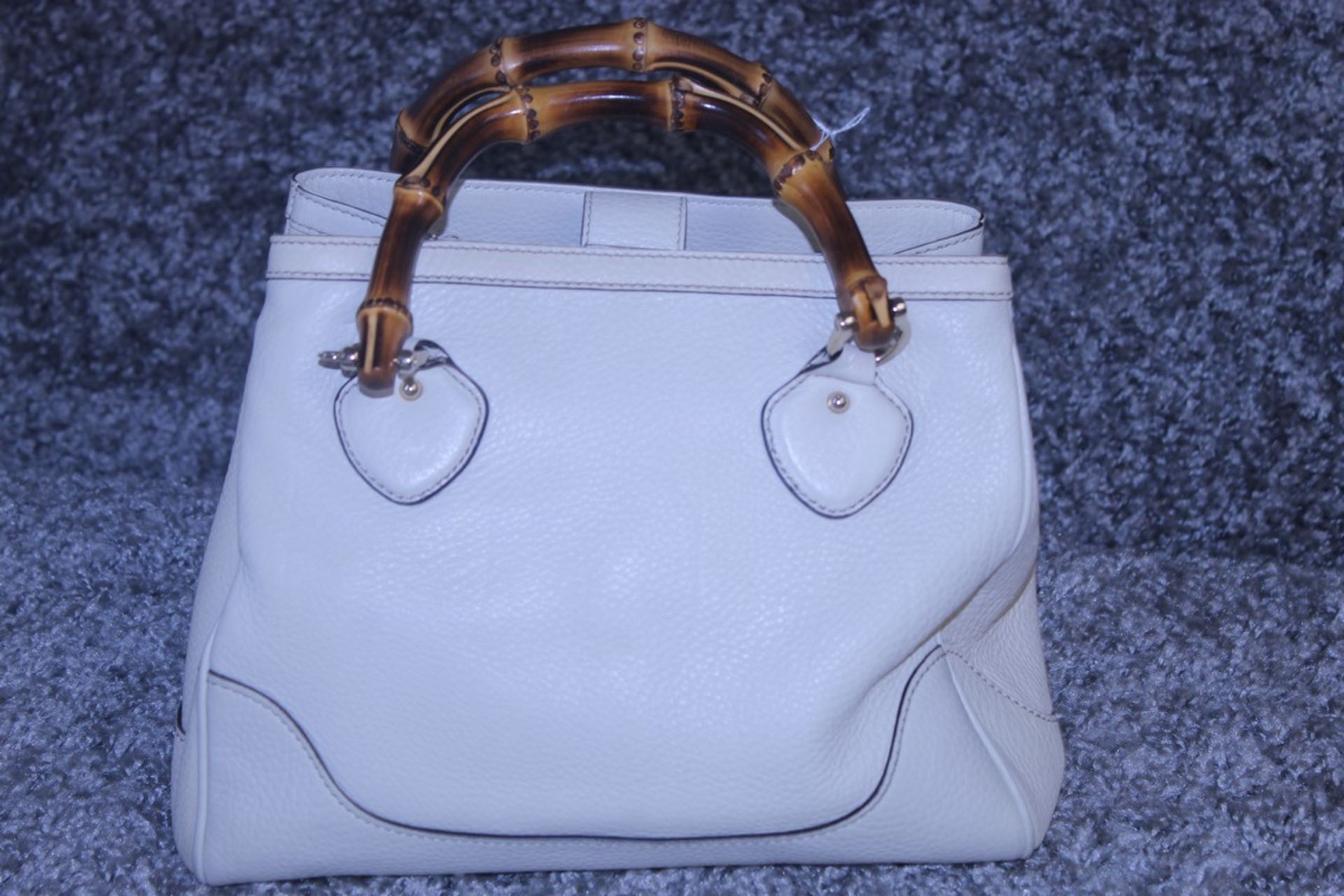 Rrp £1250 Gucci Calf Leather/Grained Leather Bamboo Tote Luxury Womens Ivory Handbag With Gold