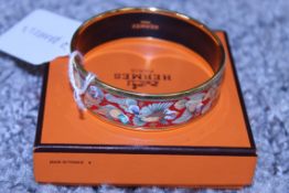 RRP £600 Hermes Enamel Bangle, Birds Species, Red/Green/Yellow, 6cm Diameter, Condition Rating A, (