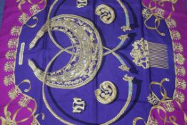 Rrp £580 Hermes 100% Twill Silk Magenta Purple 90X90Cm Les Cavaliers D'Or By Vladimir Rybaltchenko