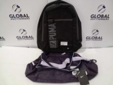 Combined Rrp £60 Assorted Gym Bags To Include Purple Nike Gym Bag And Black Puma Backpack