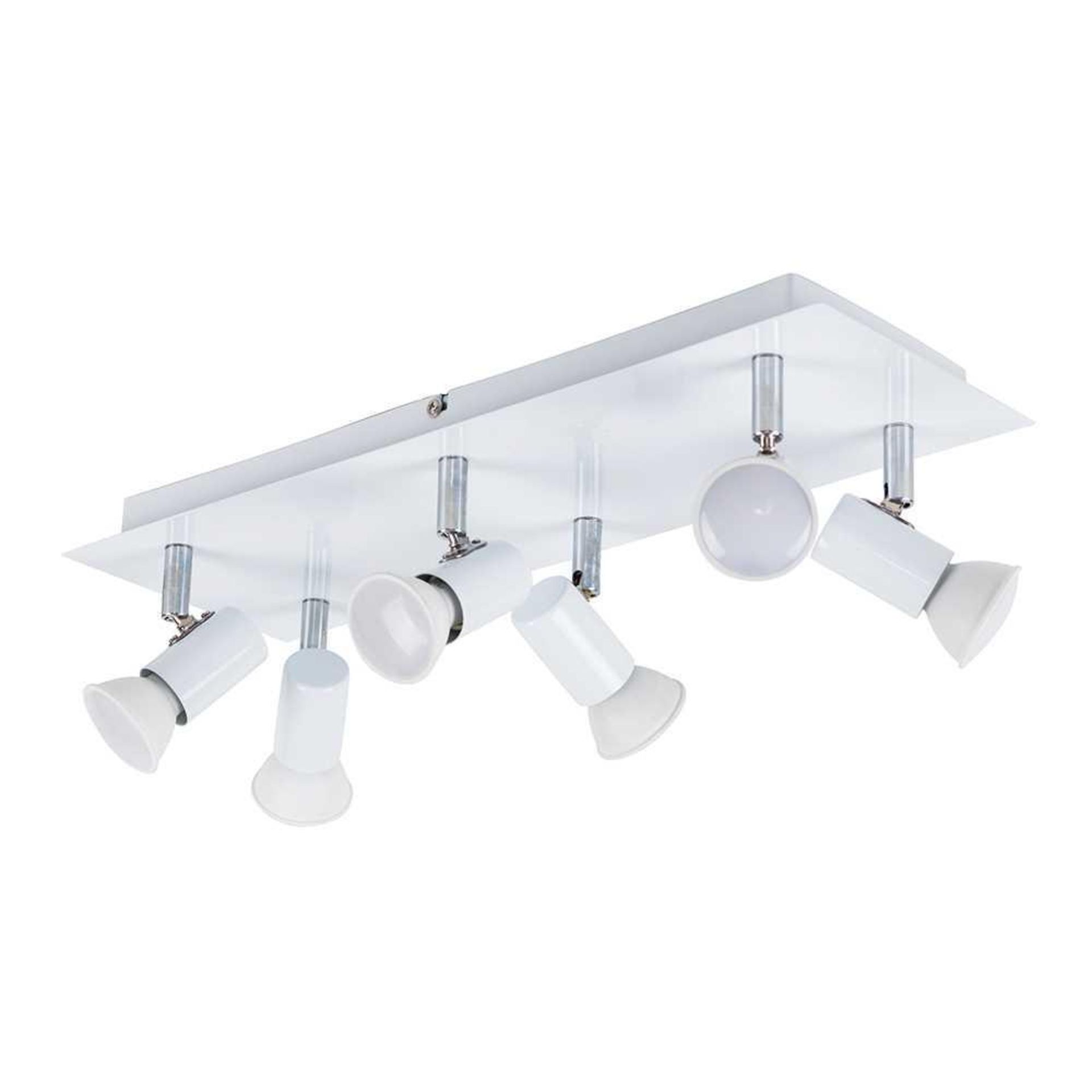 Rrp £100 Lot To Contain 2 Boxed Mini Sun White And Chrome 6-Way Rectangular Plate 6 Light Spotlight