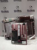 Combined Rrp £160 Lots Contain 3 Assorted Curtains Which Include Riverholme Pinstripe Red And Brown