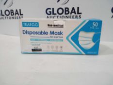 Rrp £300 Teaegg Boxed 50 Disposable Face Mask Earloop 3-Ply