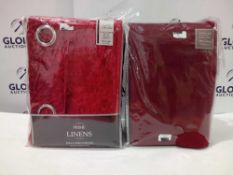 Combined Rrp £140 Lots To Contain Prime Linens Fully Lined Red Velvet Ring Top Curtains And Belfield