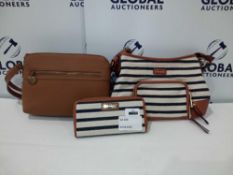 Combined Rrp £70 Lottery Include Three Women'S Handbags To Include Blue And White Striped Purse And