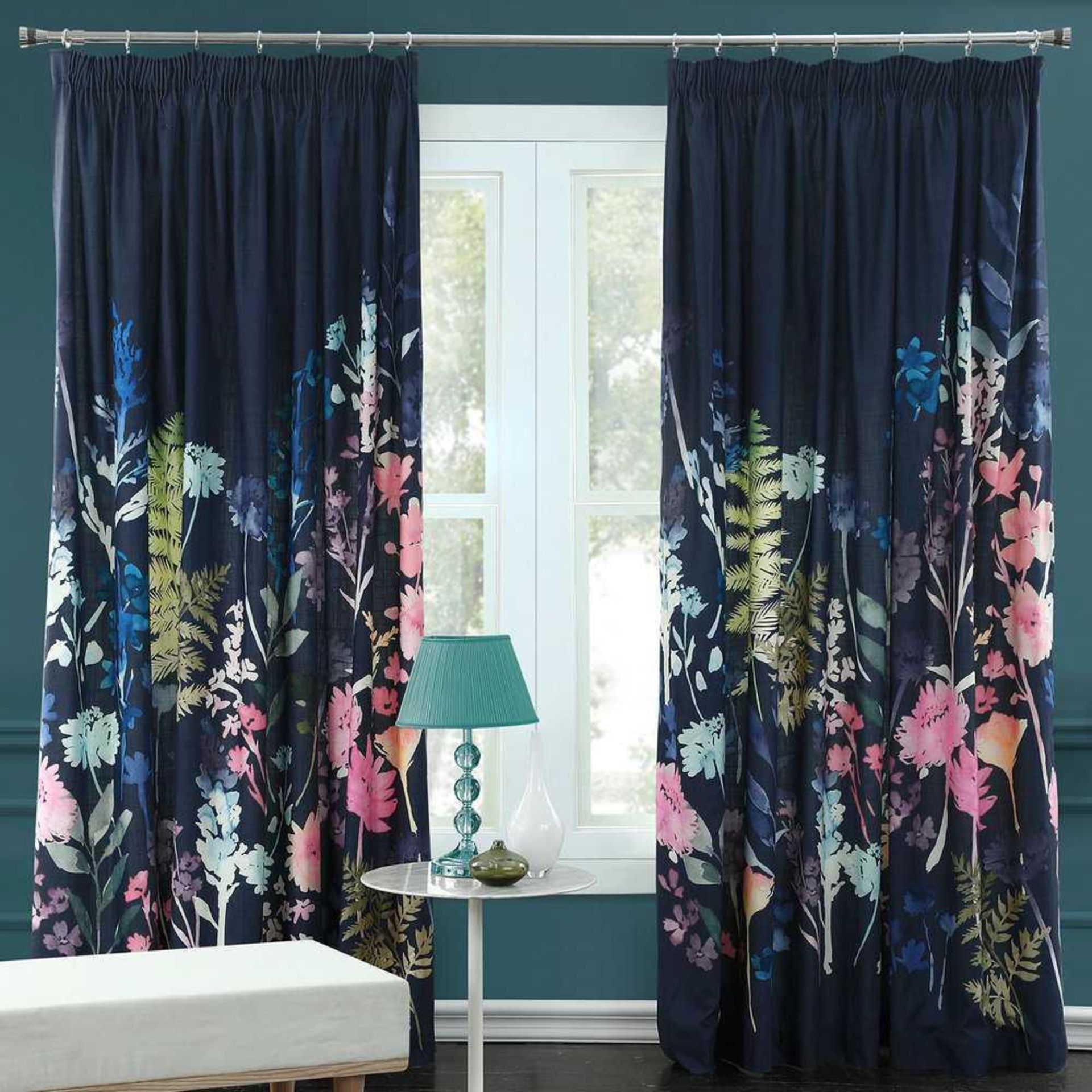 Rrp £220 Bluebellgray Peggy Midnight Fully Lined Pencil Pleat Curtains